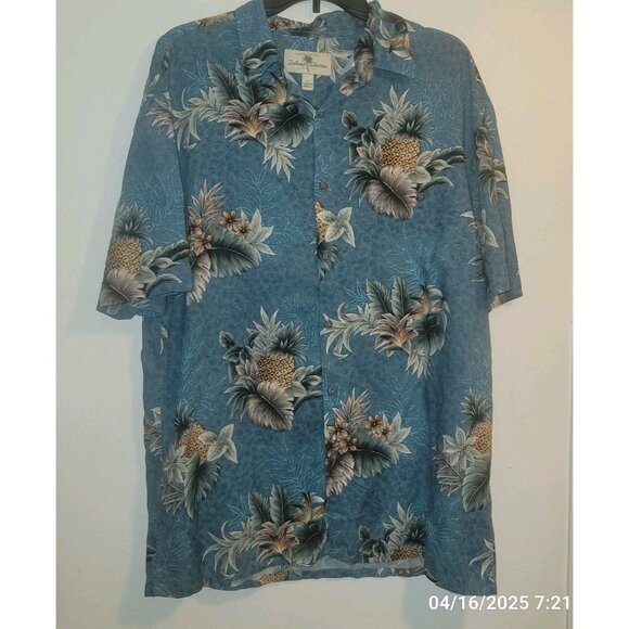 Island Shores Men's Blue Floral Pineapple Print Coconut Button Up Shirt Size L - Picture 2 of 6